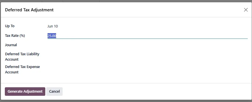Dual Book & Tax Depreciation with Reconciliation for Odoo, deferred tax wizard