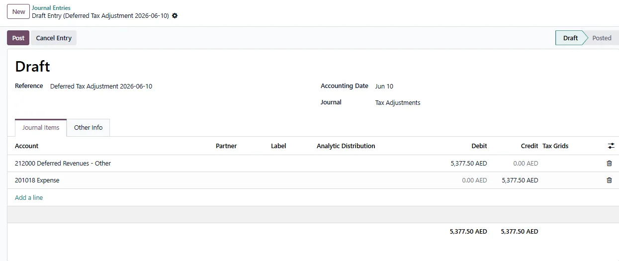 Dual Book & Tax Depreciation with Reconciliation for Odoo, draft entry
