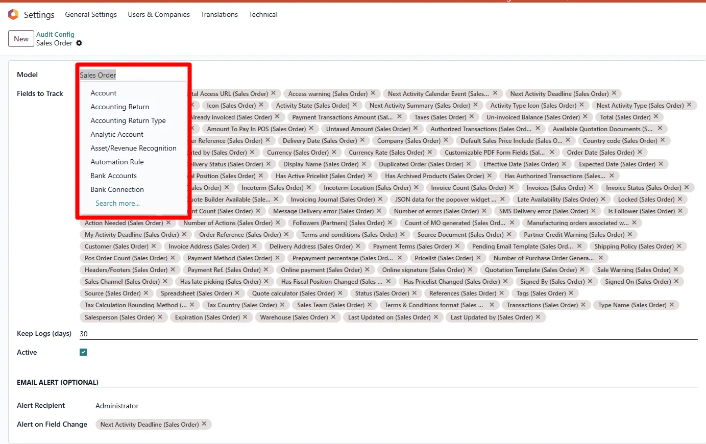 Audit Log Viewer & Export for Odoo, audit config on Odoo 19