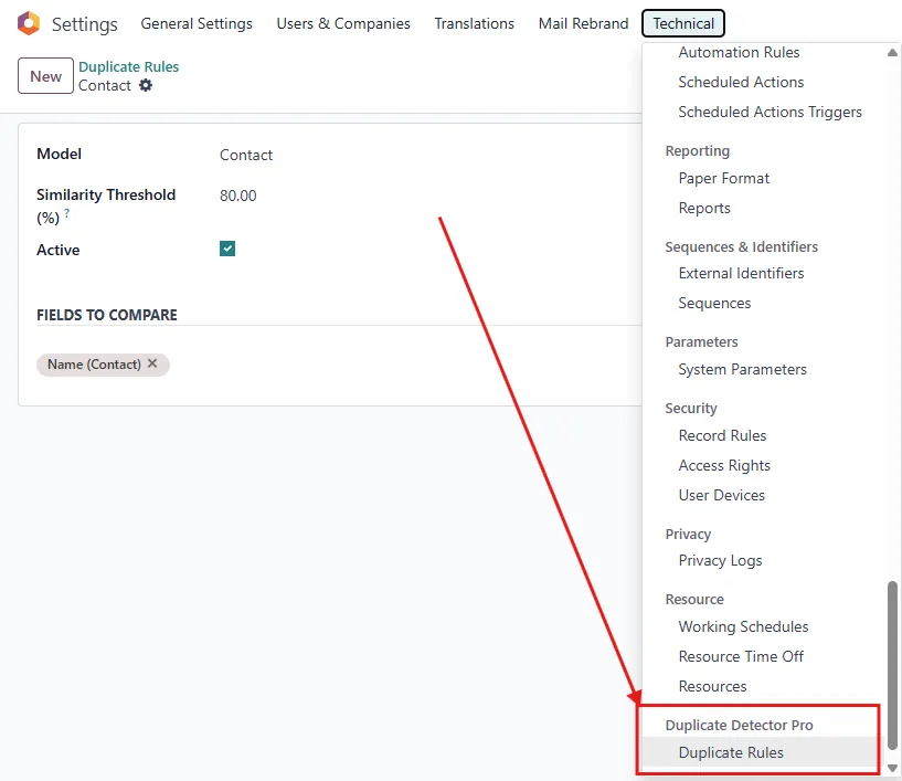 Smart Duplicate Detector for Odoo, screenshot 2 on Odoo 18