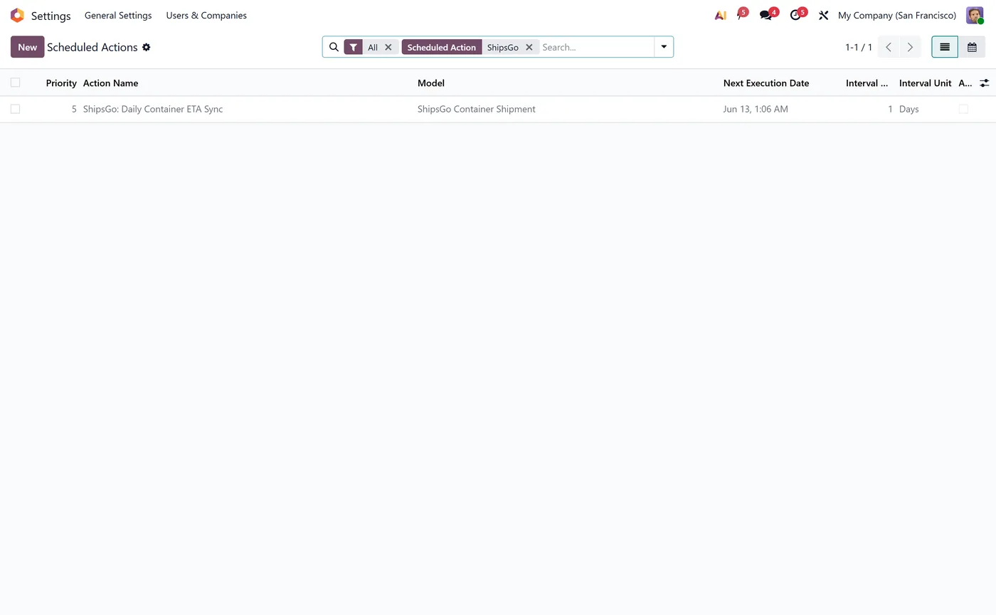 ShipsGo Container ETA for Purchase Orders for Odoo, scheduled action on Odoo 18