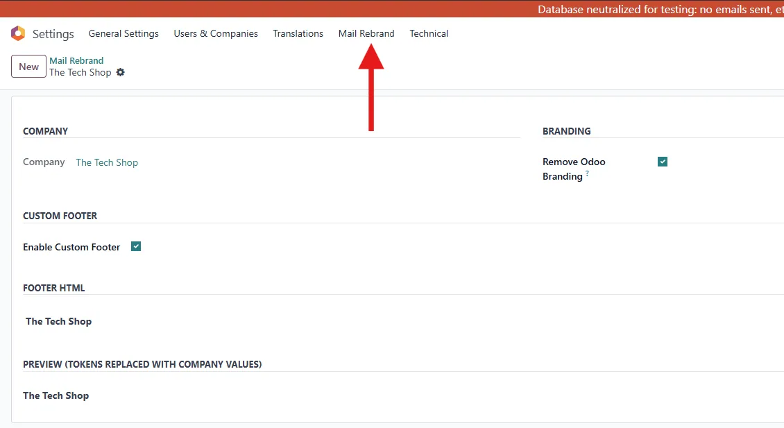 Smart Mail Rebrand + Custom Footer for Odoo, Screenshot 1 on Odoo 18