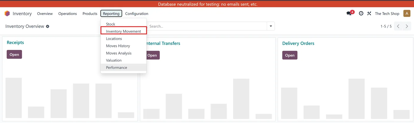 Inventory Movement Report for Odoo, screenshot menu on Odoo 19