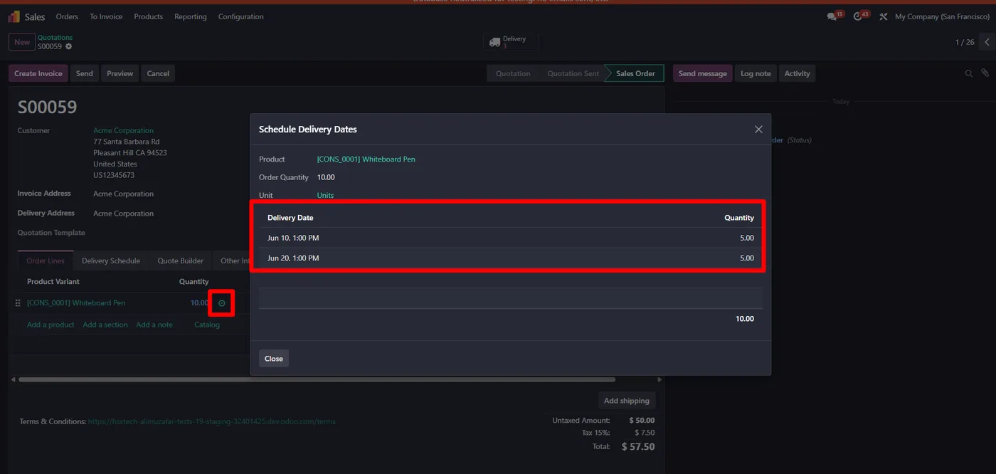 Delivery Schedule for Odoo, schedule wizard on Odoo 18