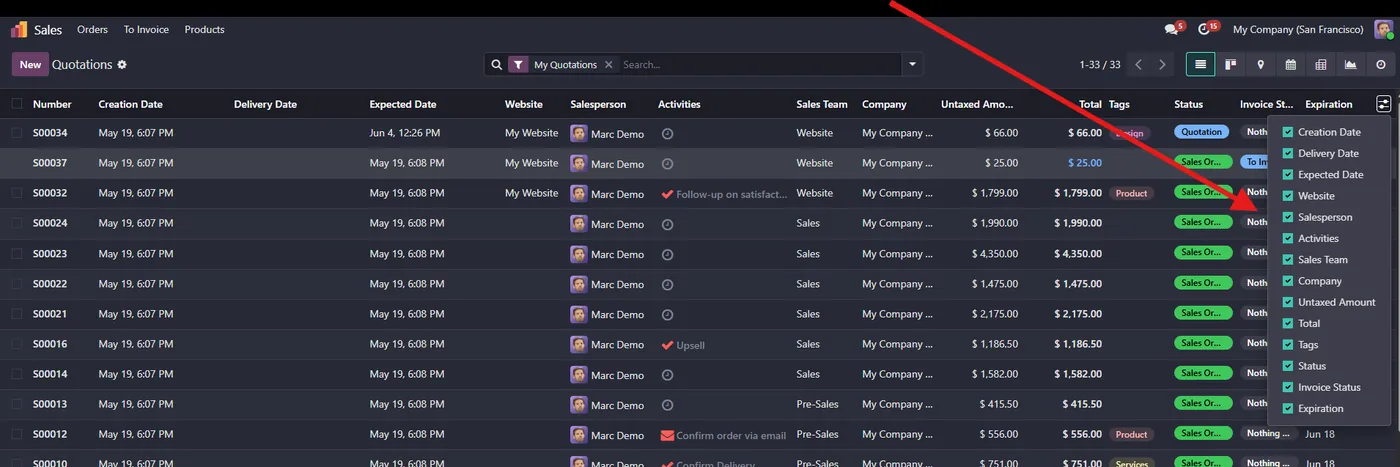 User Field Visibility Control for Odoo, field hidden list