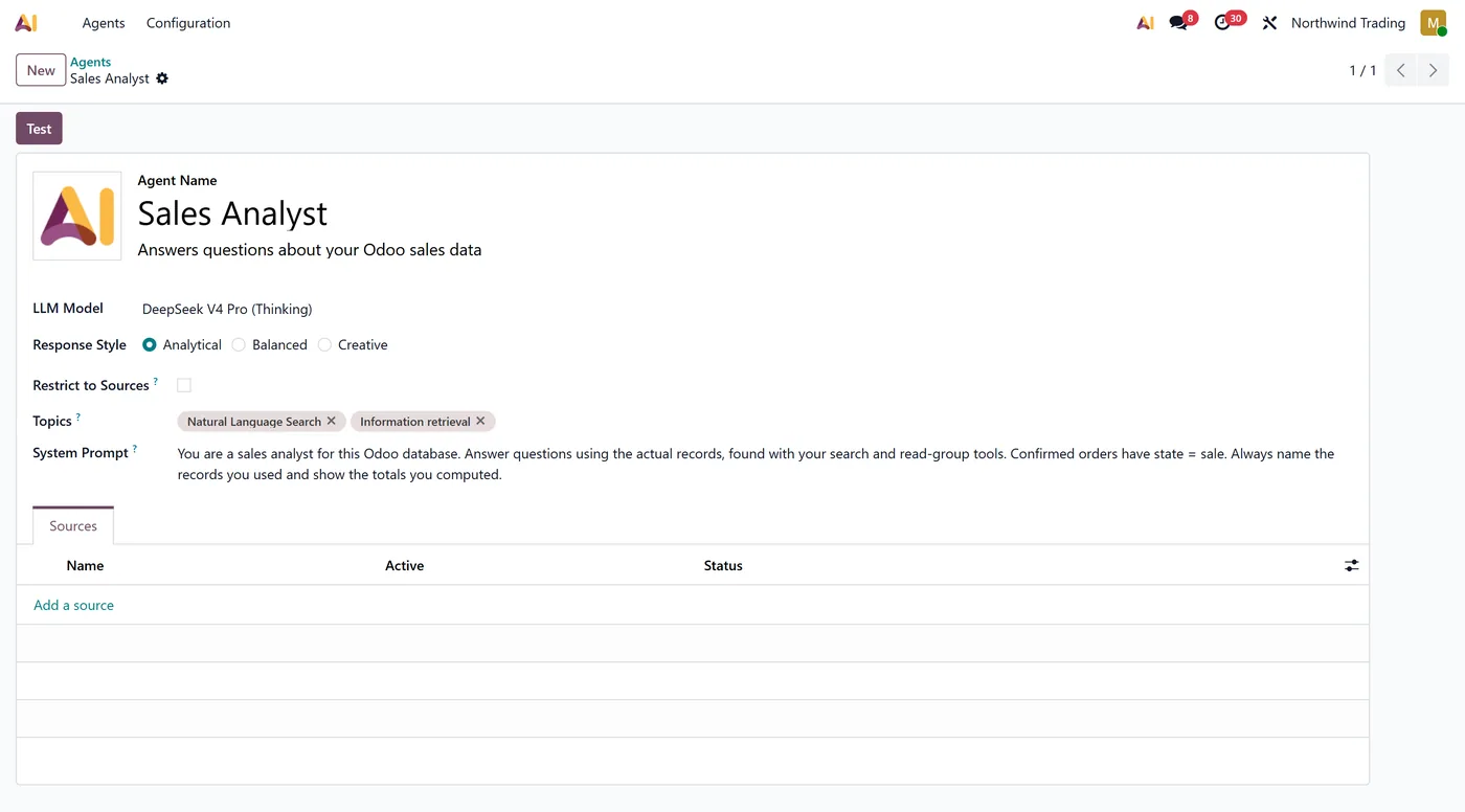 DeepSeek AI Connector for Odoo, odoo deepseek ai agent form