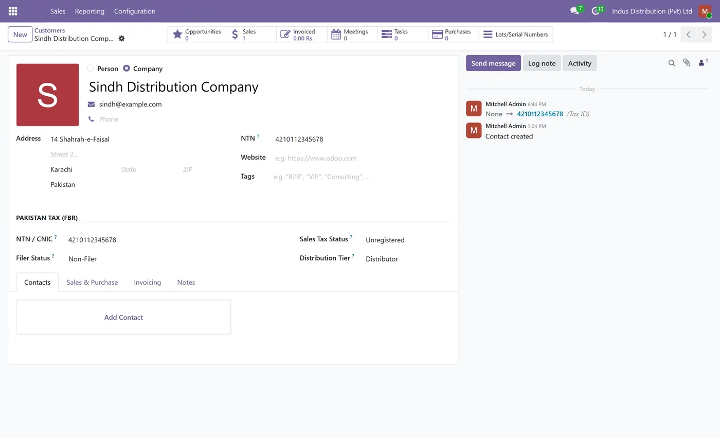 Pakistan Distribution Tax for Odoo, buyer tax profile