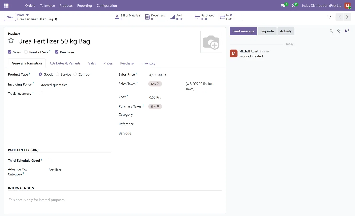 Pakistan Distribution Tax for Odoo, advance tax category