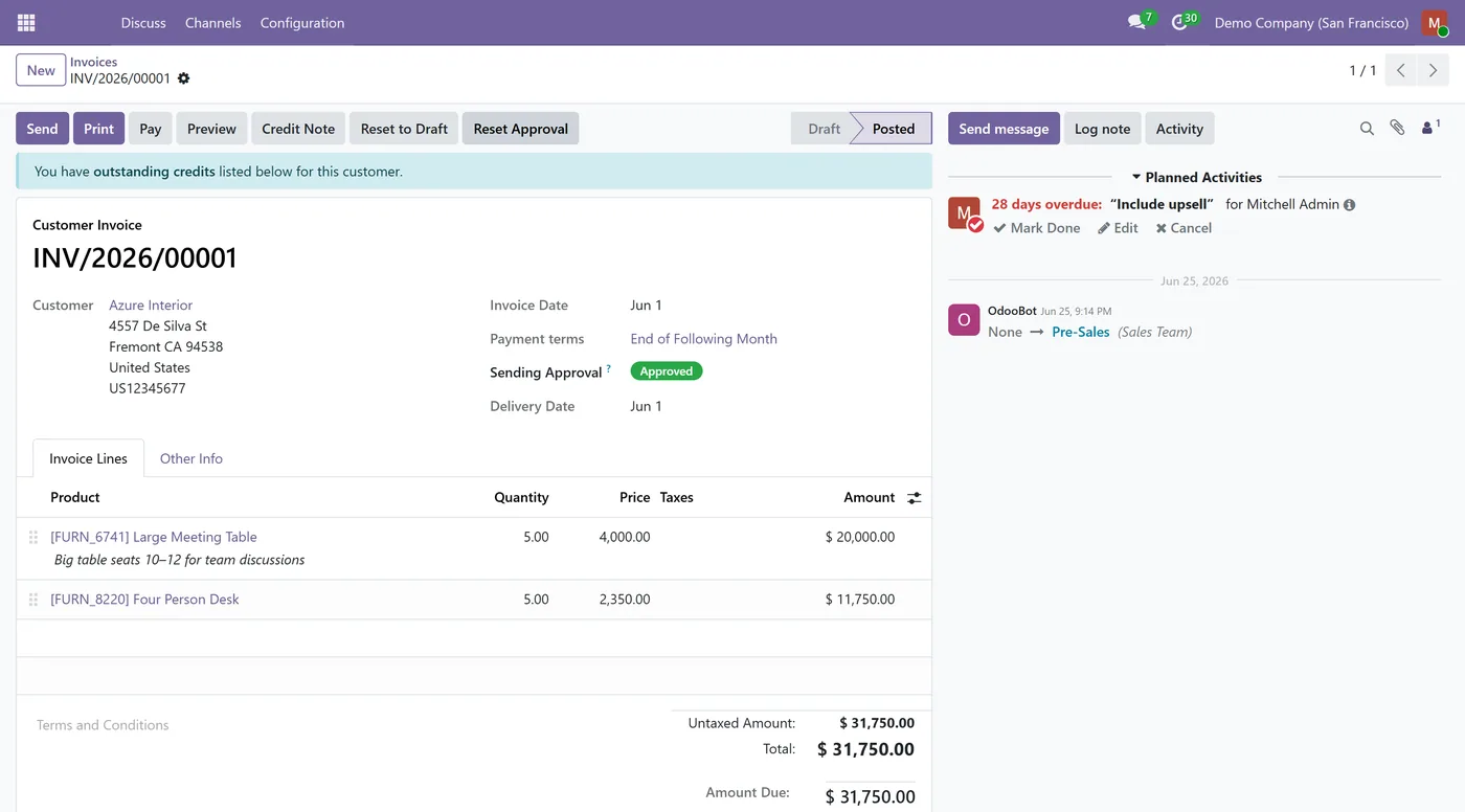 Customer Invoice Send Approval for Odoo, invoice approved