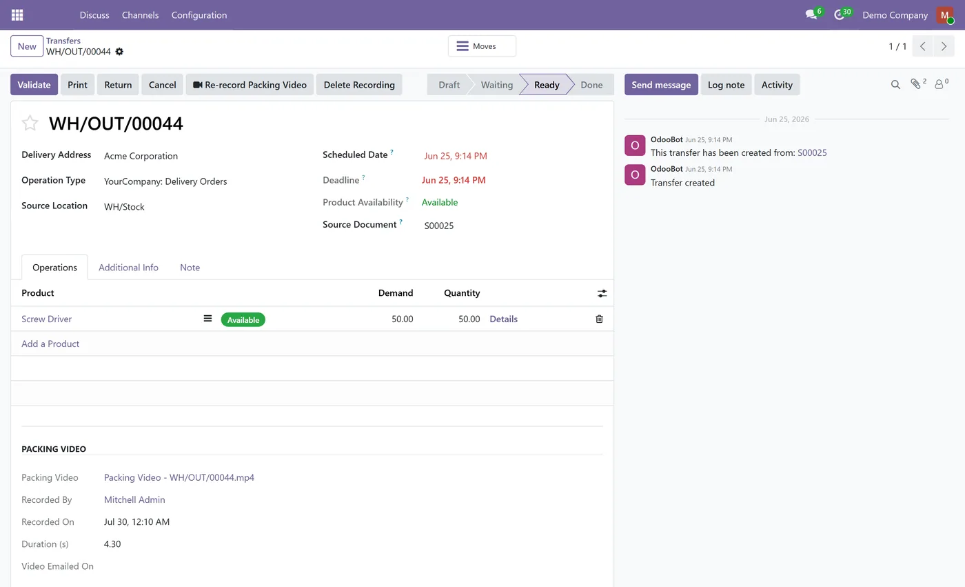 Parcel Packing Video and Proof of Packing for Odoo, delivery with video