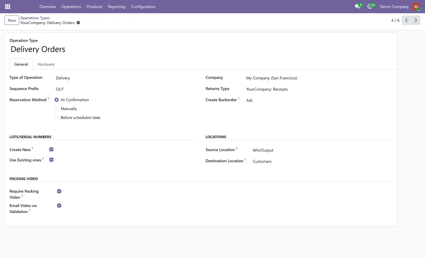 Parcel Packing Video and Proof of Packing for Odoo, operation type