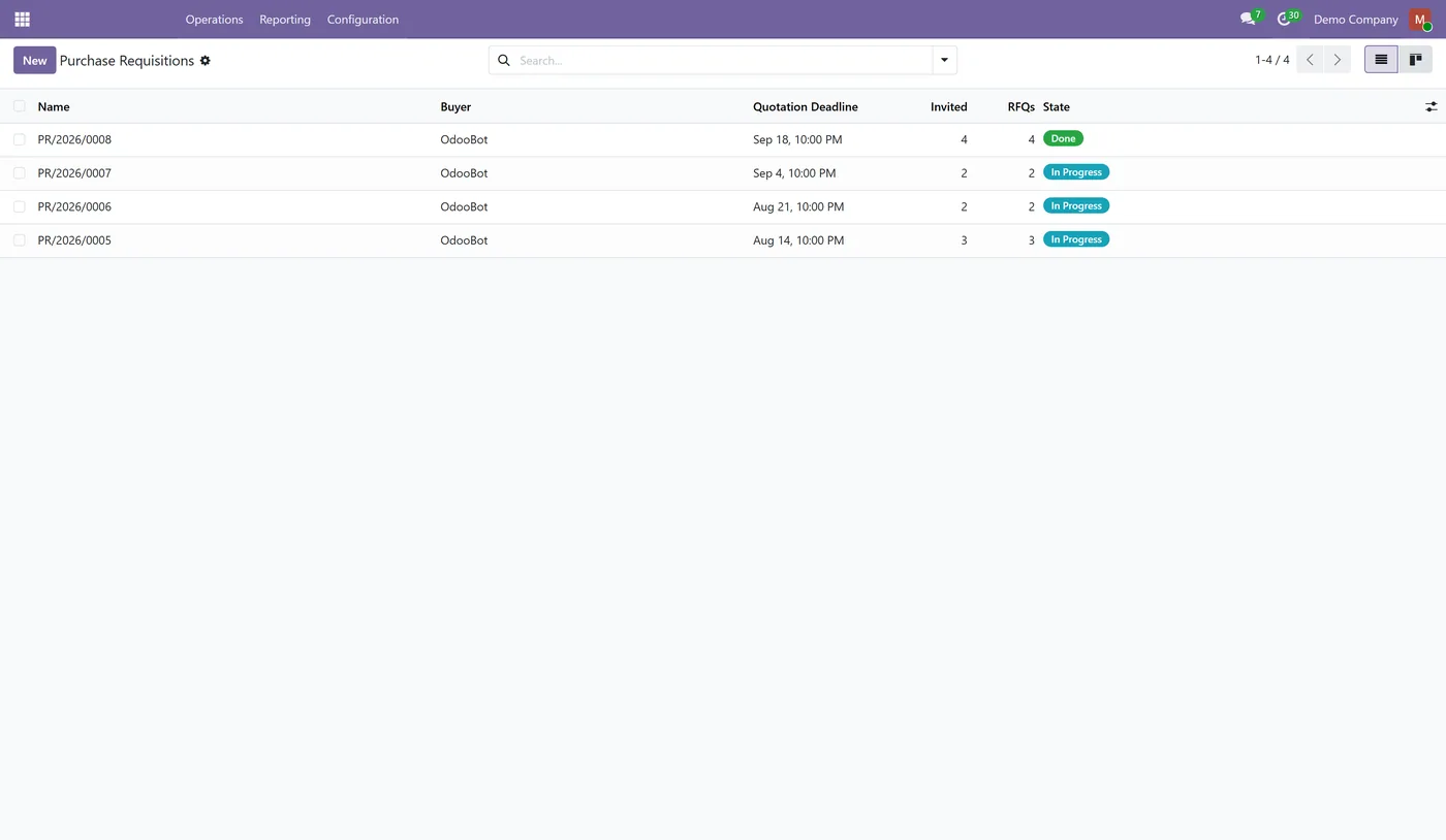 Vendor Sourcing and RFQ Portal for Odoo, requisitions
