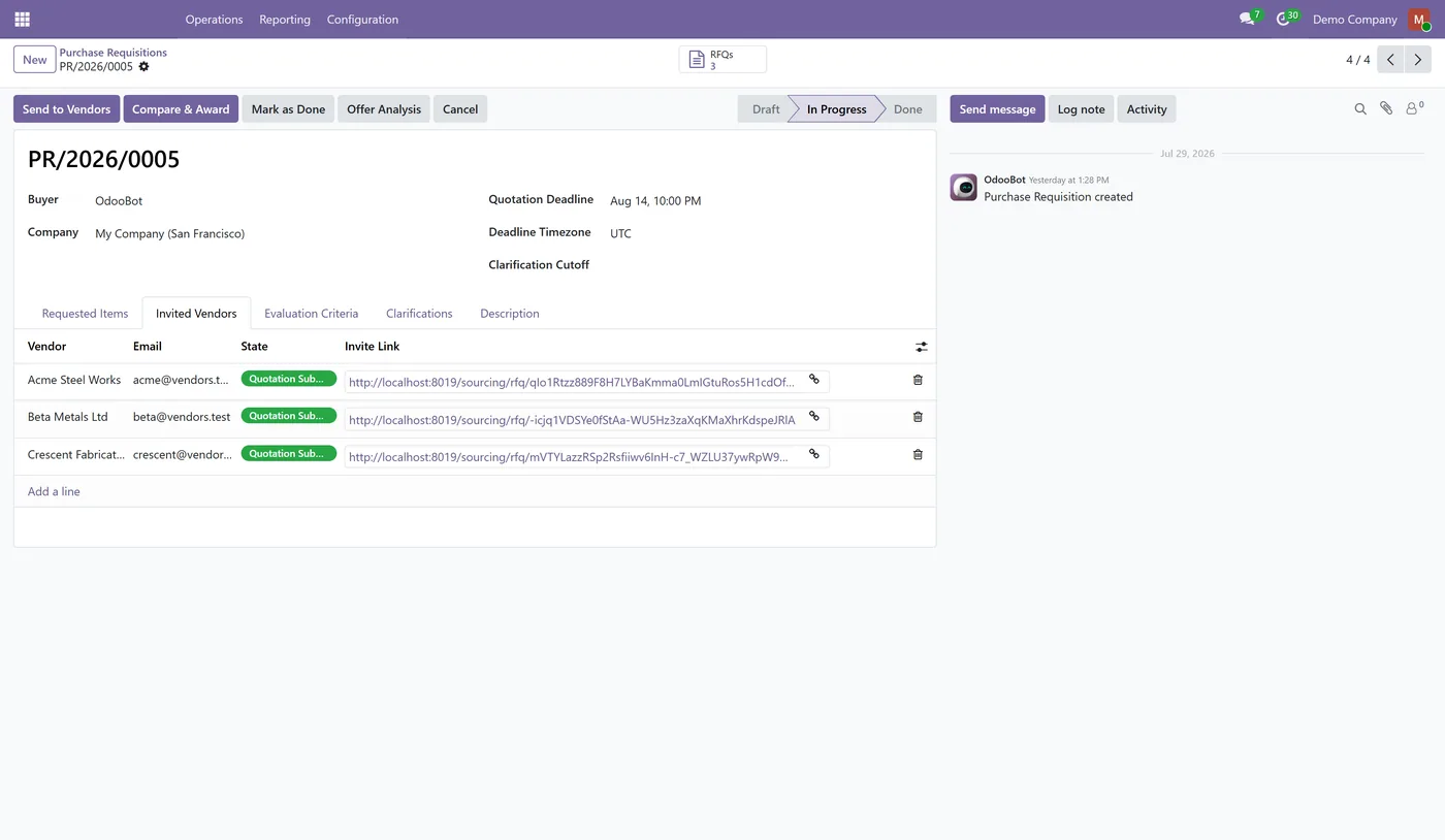 Vendor Sourcing and RFQ Portal for Odoo, vendors