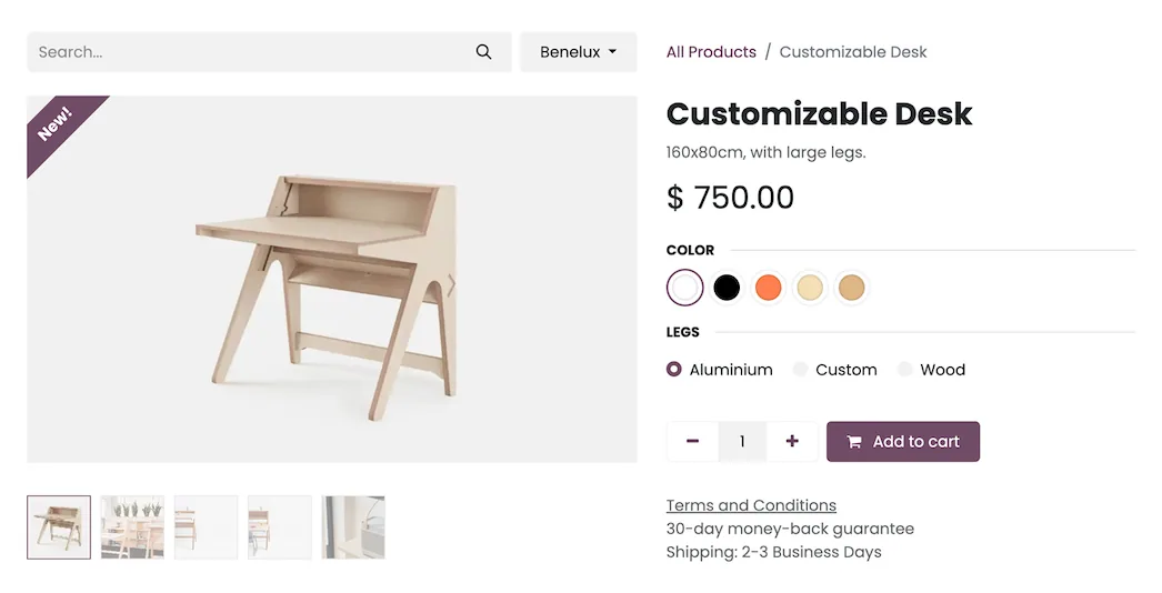 Odoo ecommerce, adaptive product