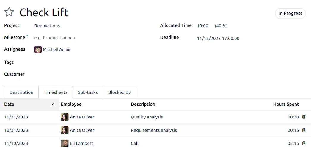Odoo project, project timesheets