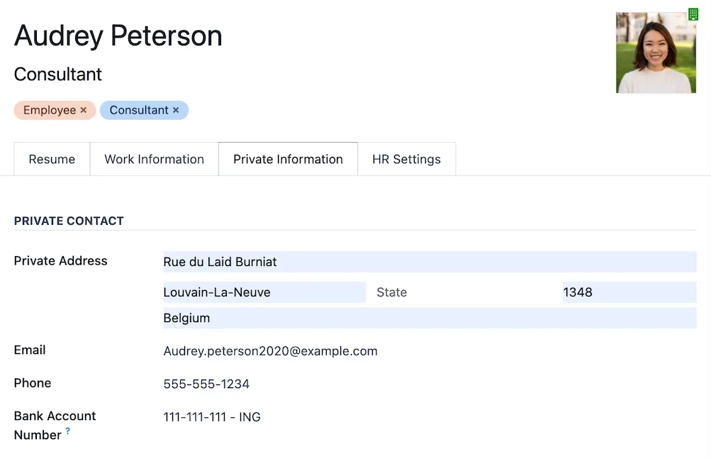 Odoo hr, stuff private