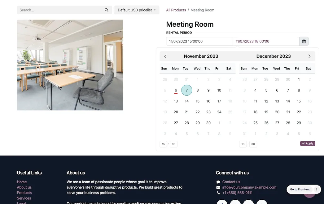 Odoo rental, rental product