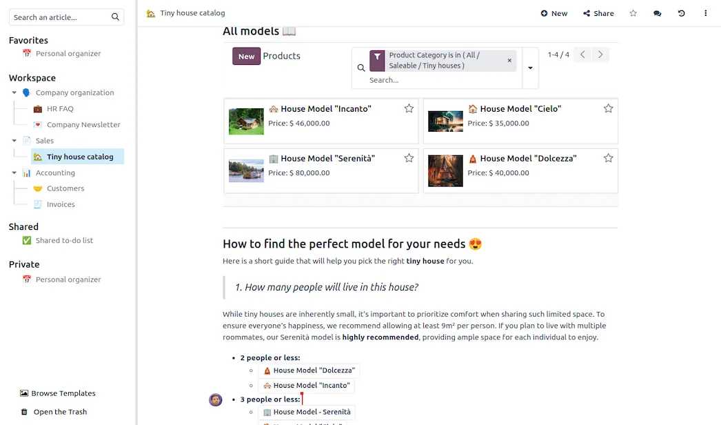 Odoo knowledge discuss, build