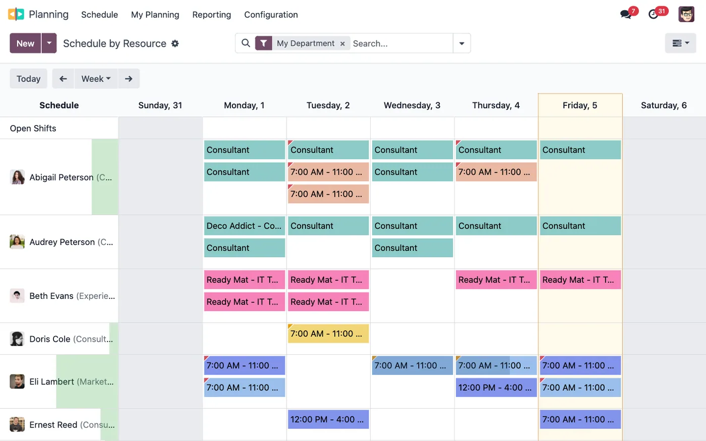 Odoo approvals planning, planning shifts overview
