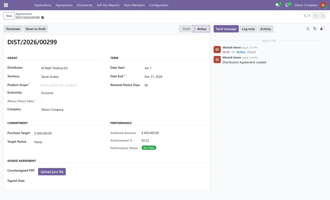 Distributor Onboarding Portal for Odoo, agreement form