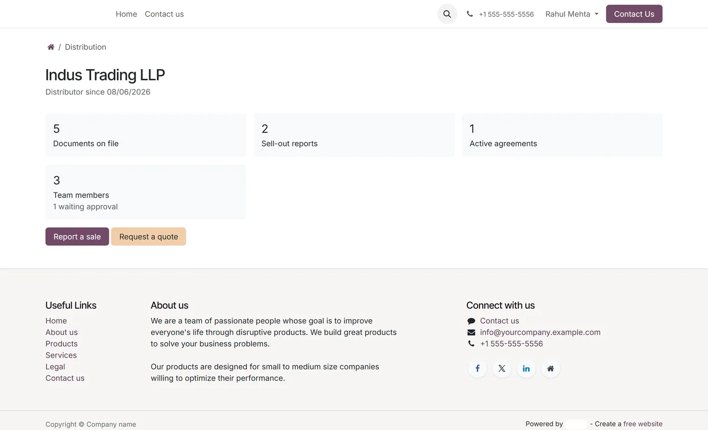Distributor Onboarding Portal for Odoo, portal dashboard