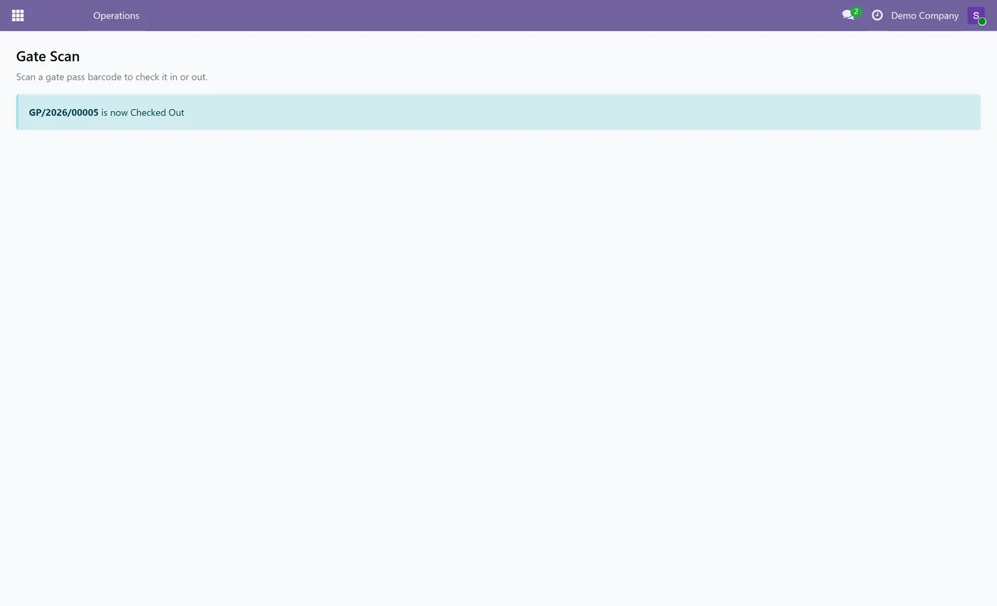 Gate Pass Management for Odoo, guard scan