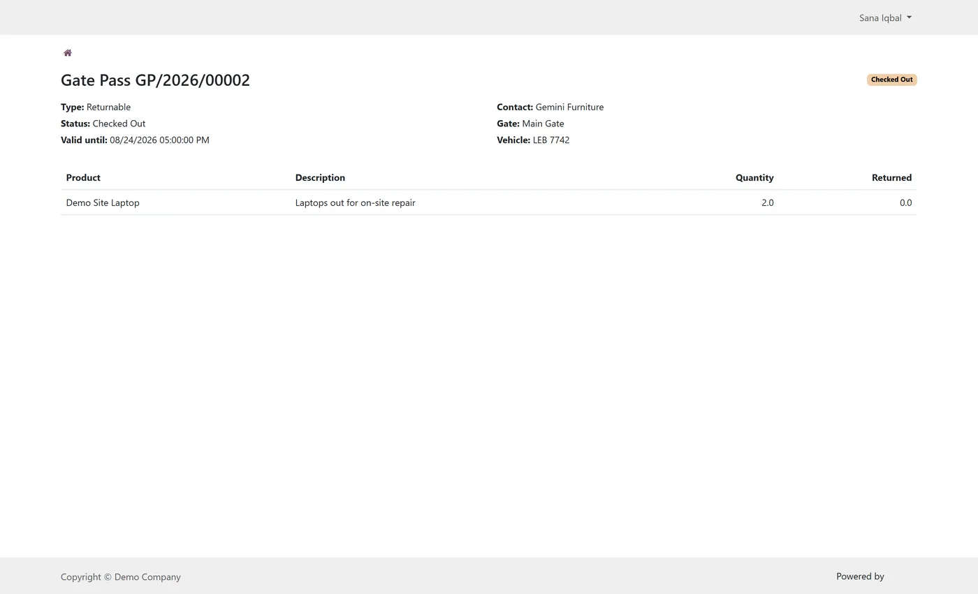Gate Pass Management for Odoo, partner portal