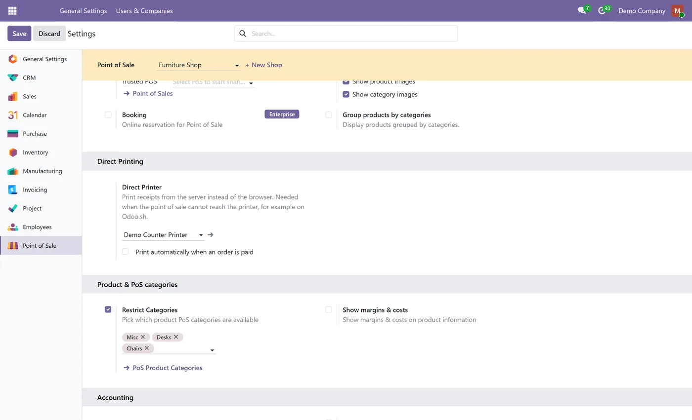 POS Direct Print for Odoo, settings