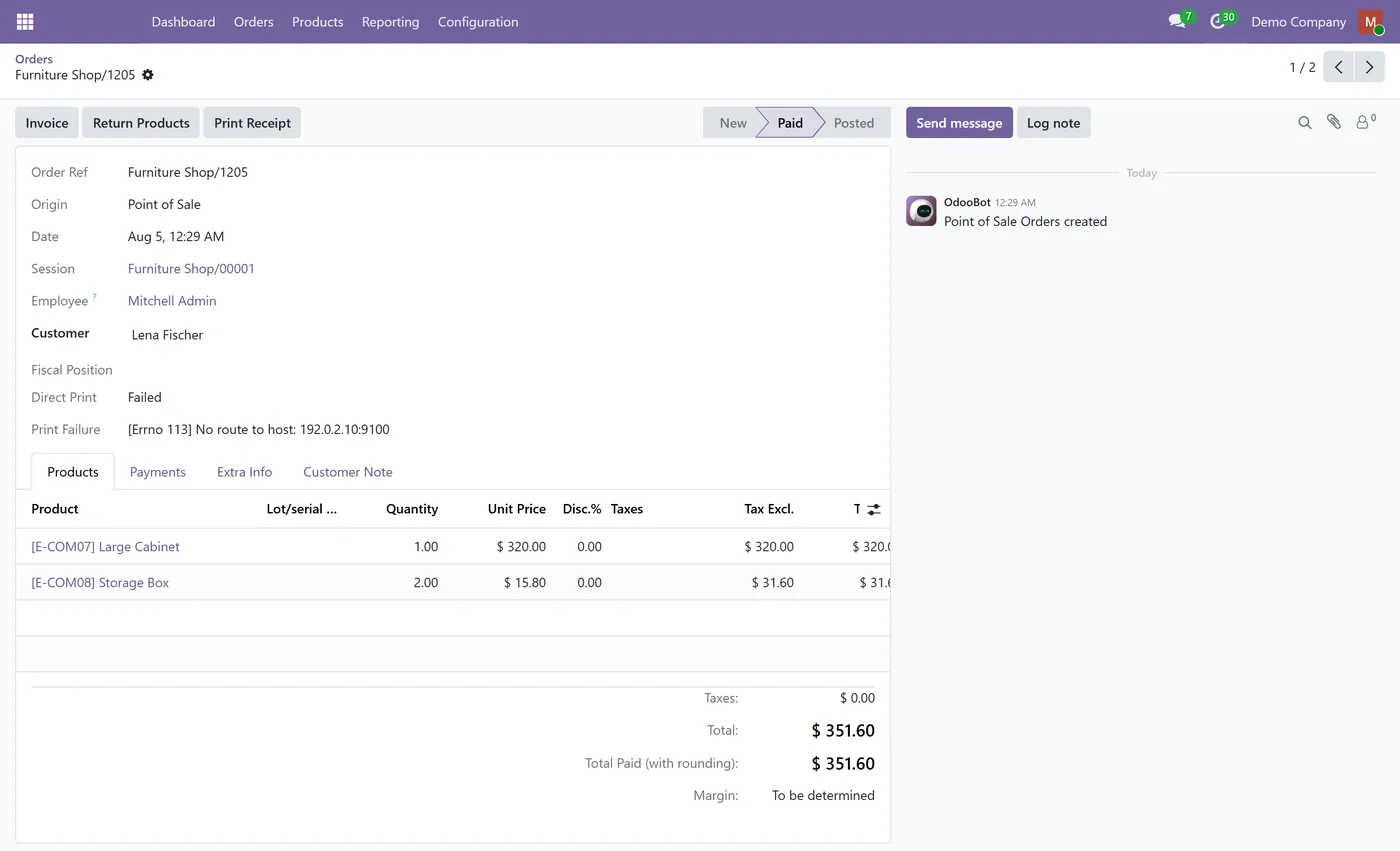 POS Direct Print for Odoo, print failure
