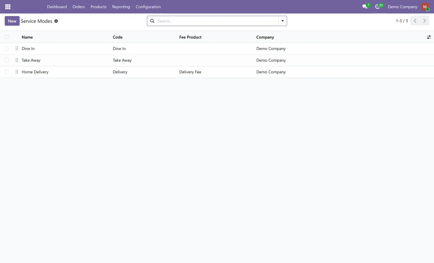 POS Service Modes for Odoo, service modes