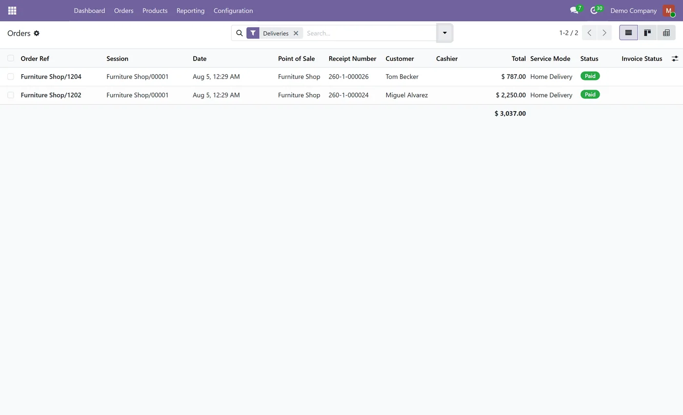 POS Service Modes for Odoo, delivery orders
