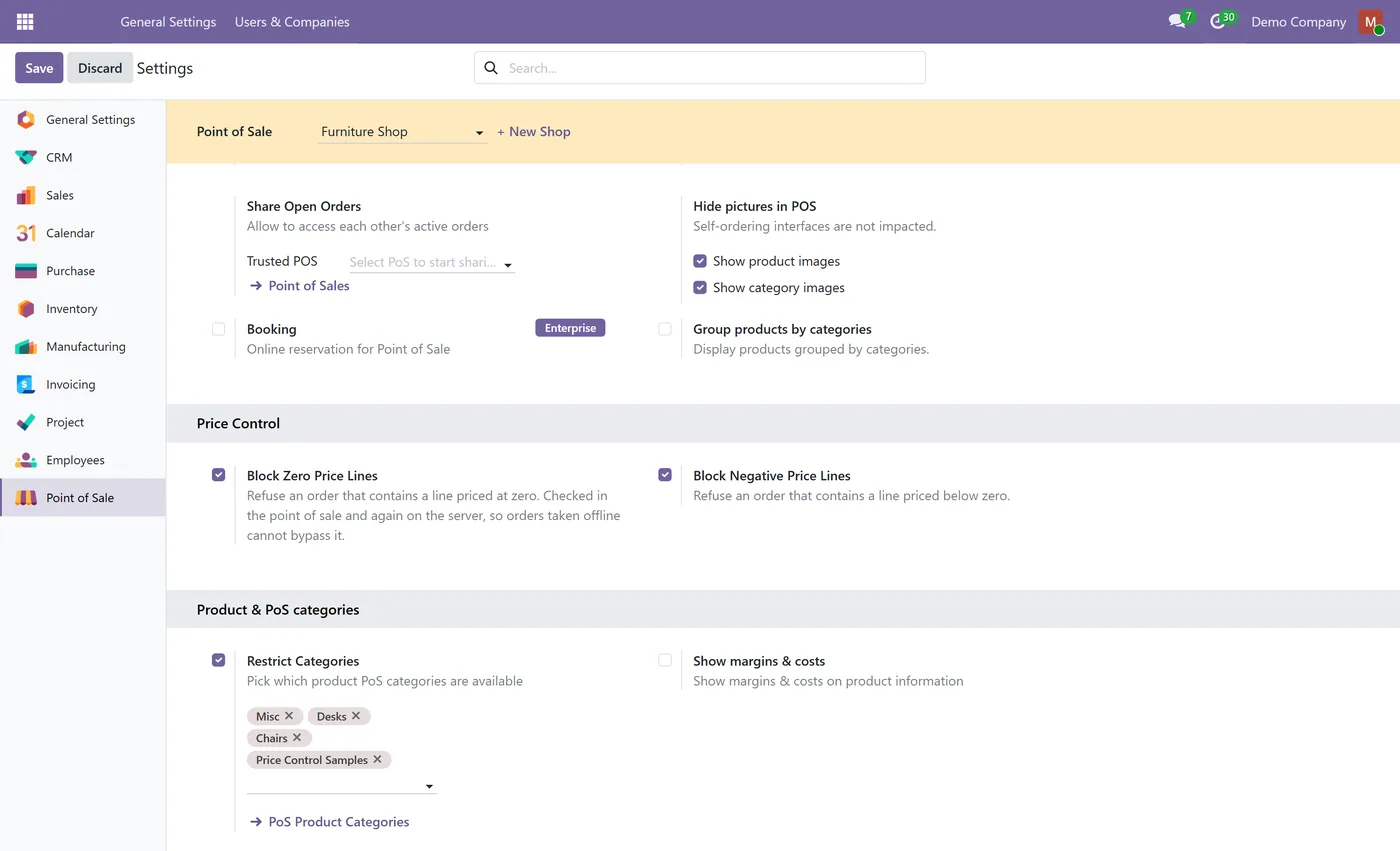 POS Zero Price Block for Odoo, settings