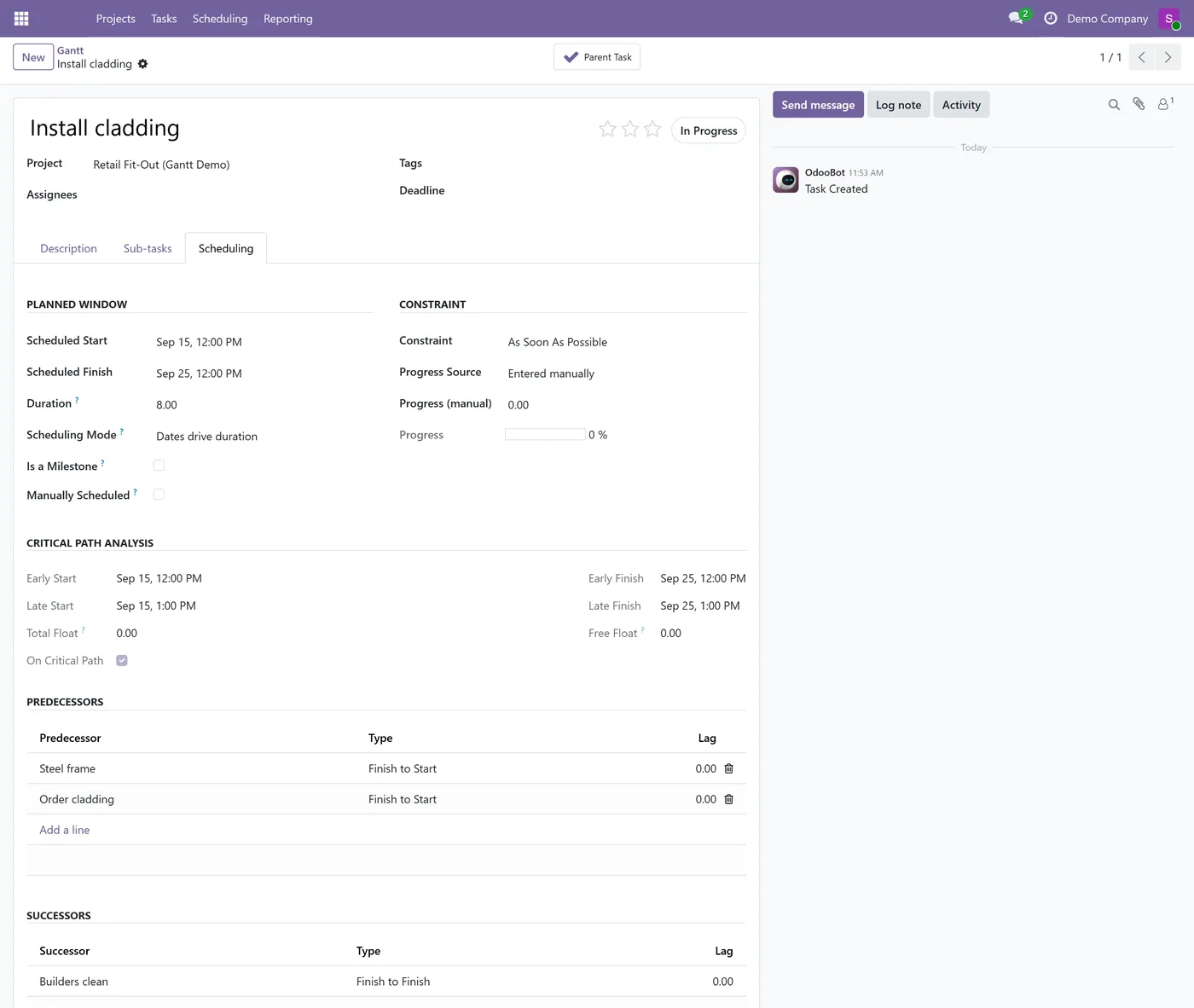 Gantt Chart and Critical Path for Odoo, task scheduling