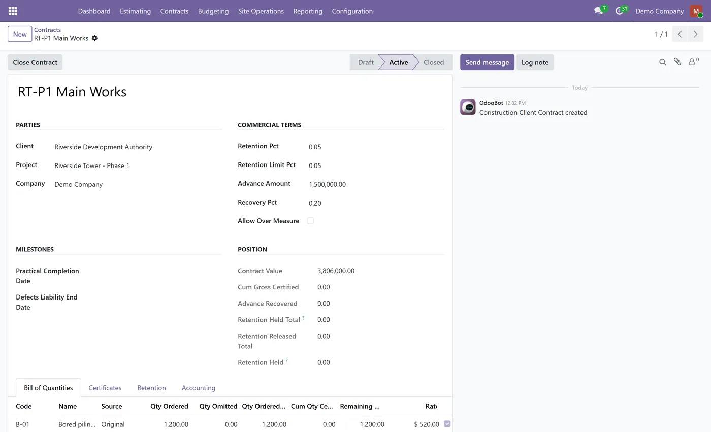 Construction Management for Odoo, contract boq