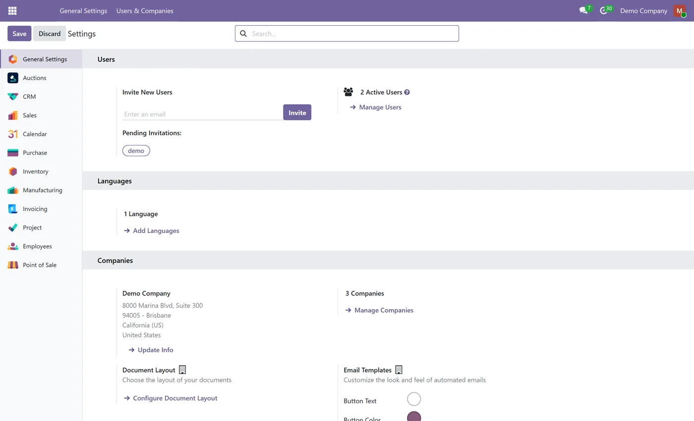 B2B Auction Management for Odoo, settings