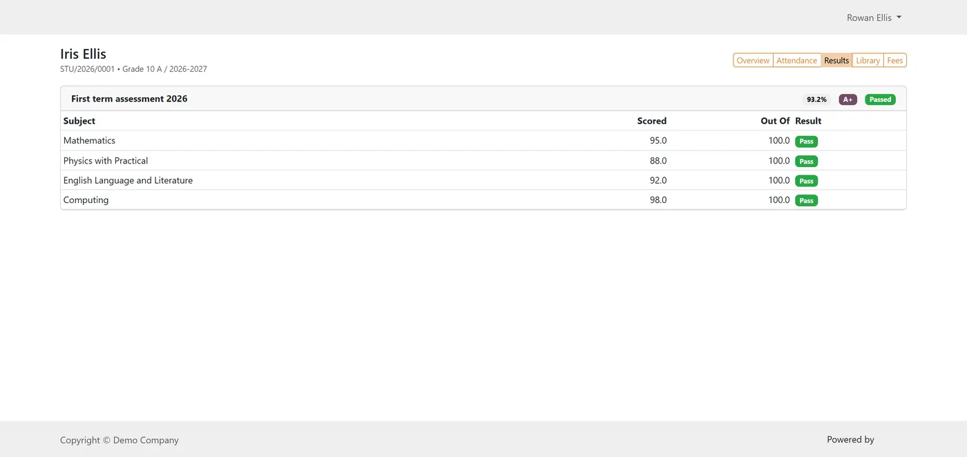 School Fee Invoicing and Parent Portal for Odoo, portal results