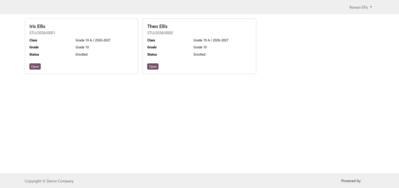 School Fee Invoicing and Parent Portal for Odoo, portal children