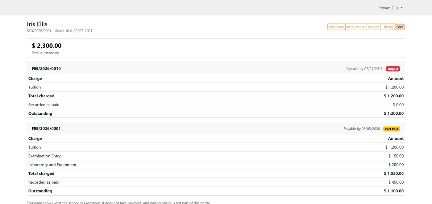 School Fee Invoicing and Parent Portal for Odoo, portal fees