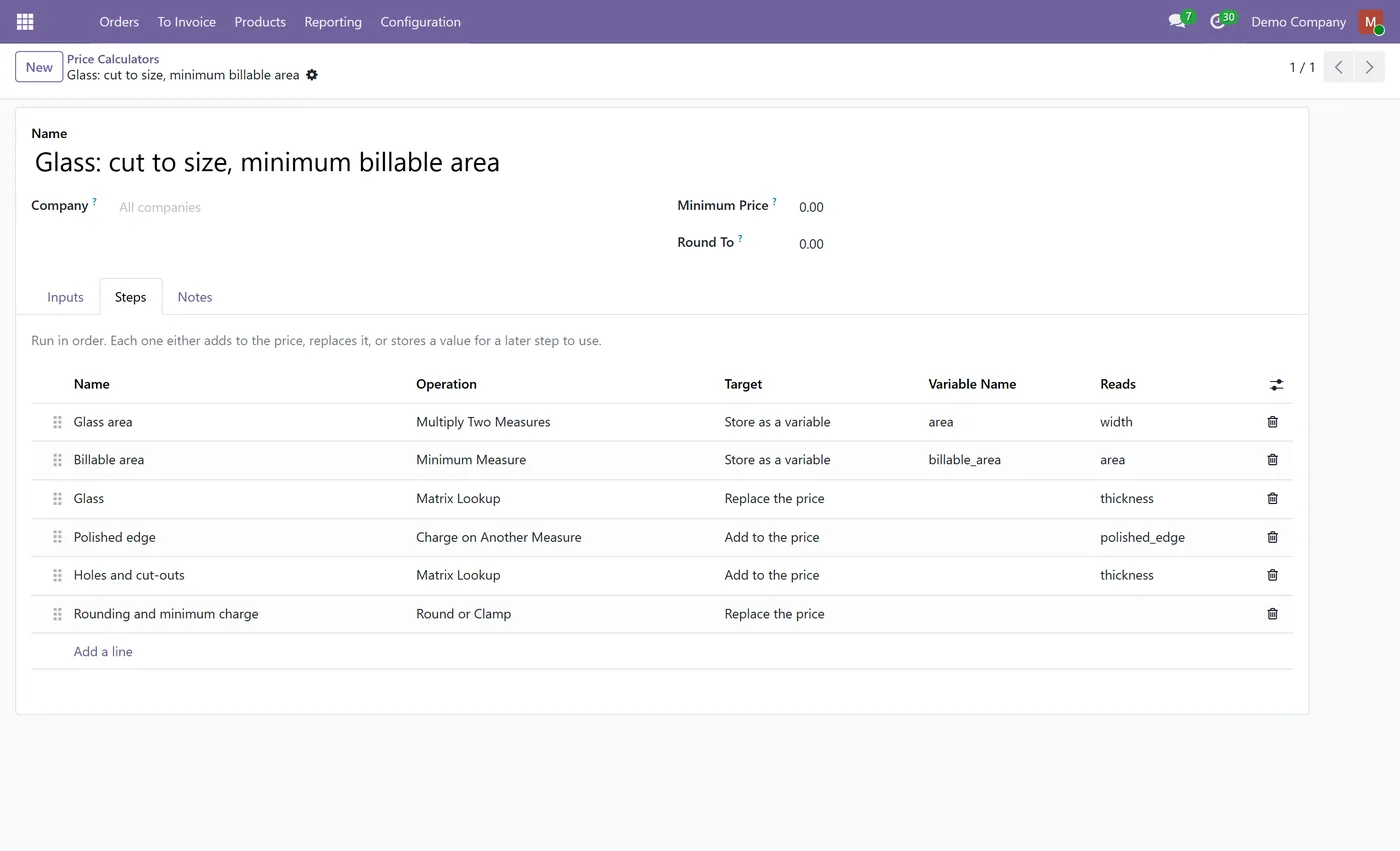 Dynamic Pricelist Calculator for Odoo, glass steps