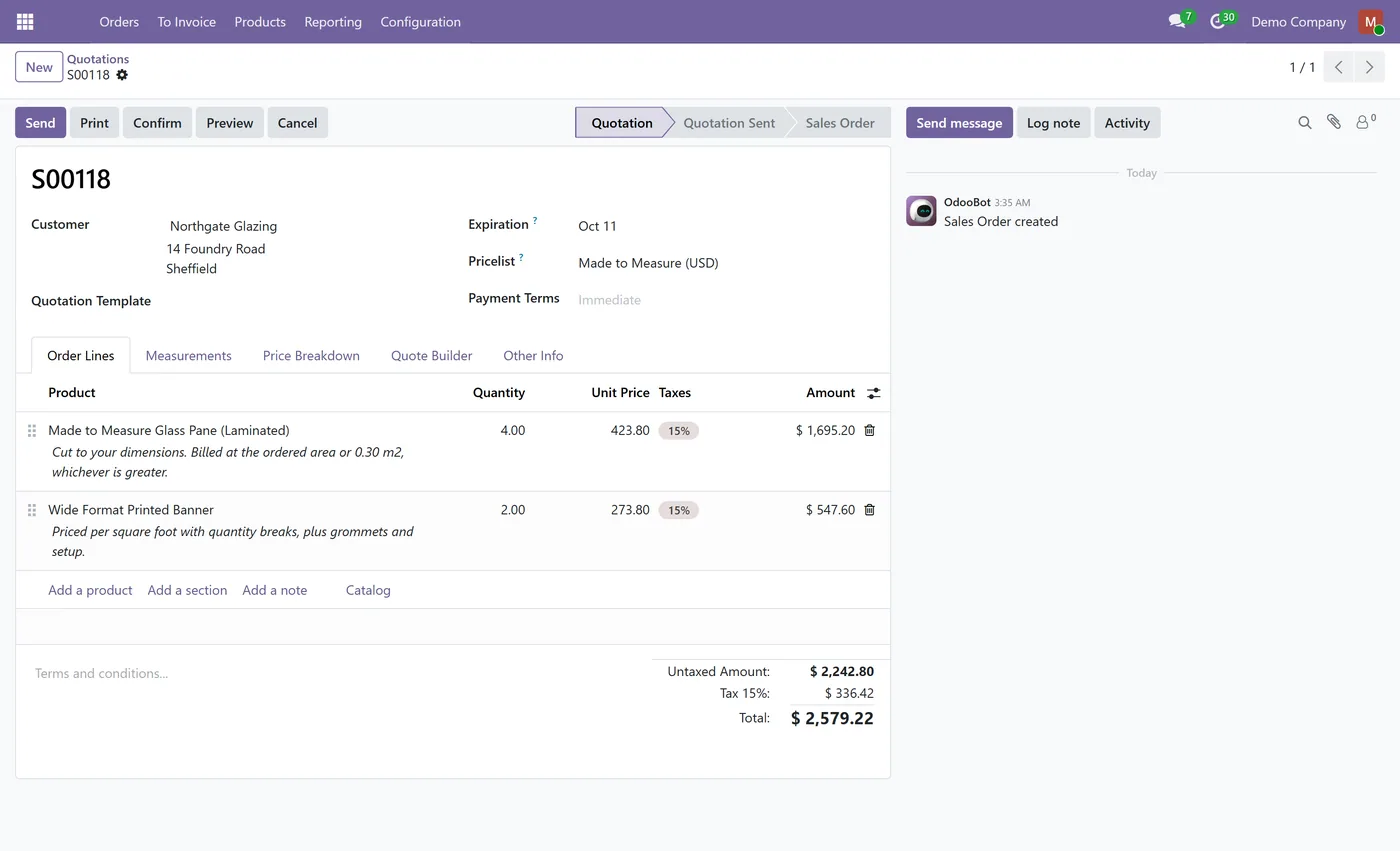 Dynamic Pricelist Calculator for Odoo, quotation lines