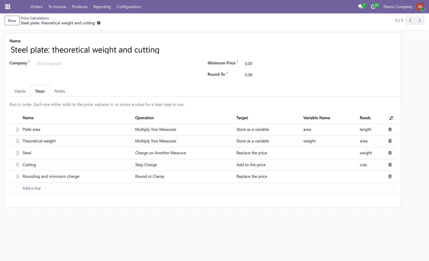 Dynamic Pricelist Calculator for Odoo, steel weight