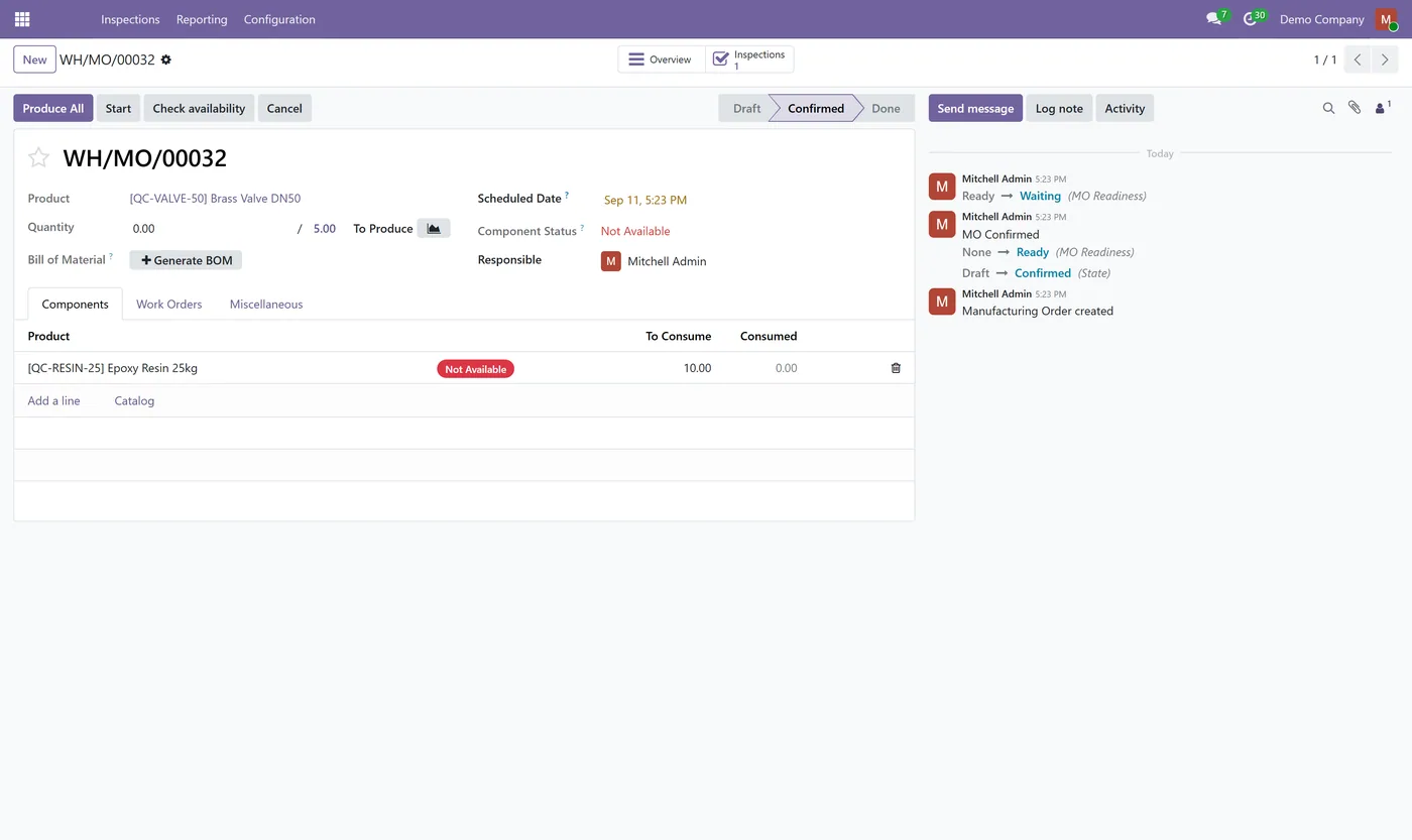 Quality Control for Manufacturing for Odoo, mo blocked