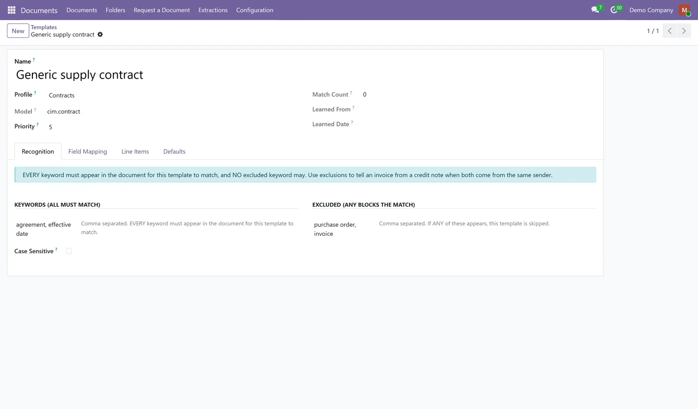 Contract AI Extraction Bridge for Odoo, extraction profile