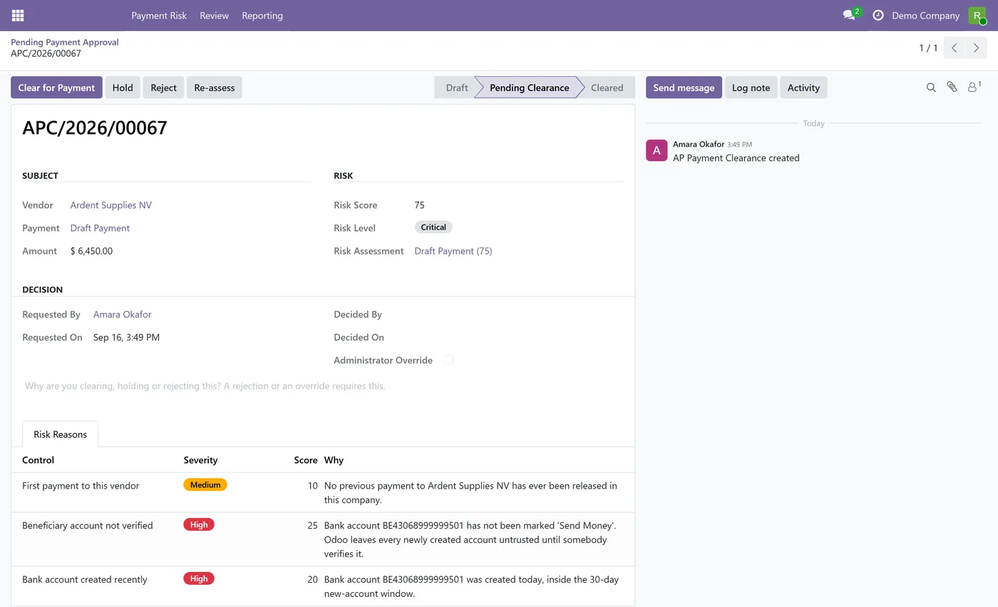 AP Payment Security and Vendor Fraud Control for Odoo, risk reasons