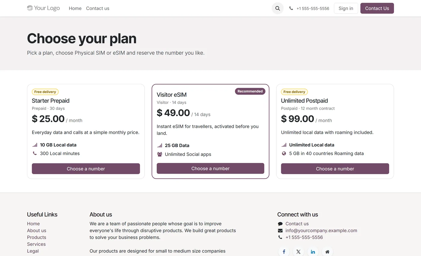 SIM Plans & Mobile Number Reservation for Odoo, plans