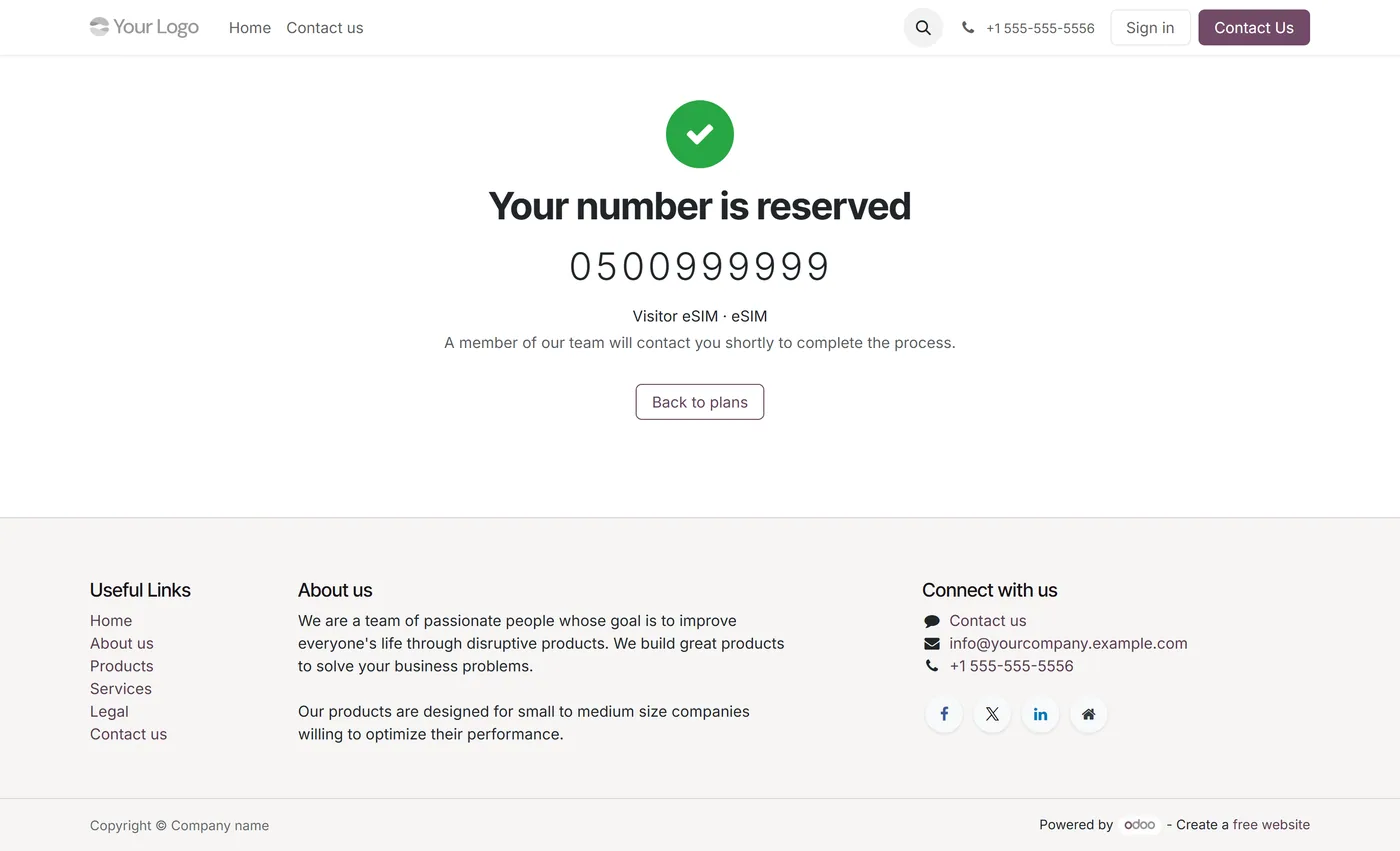 SIM Plans & Mobile Number Reservation for Odoo, reserved