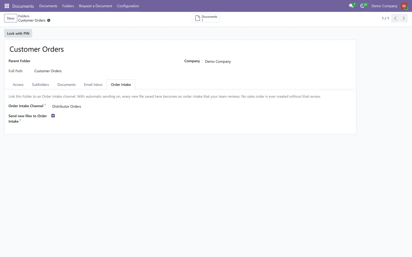 Sales Order Intake DMS Bridge for Odoo, watched folder