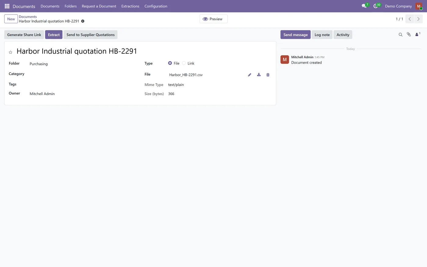 Supplier Quotation AI Reader for Odoo, send to supplier quotations
