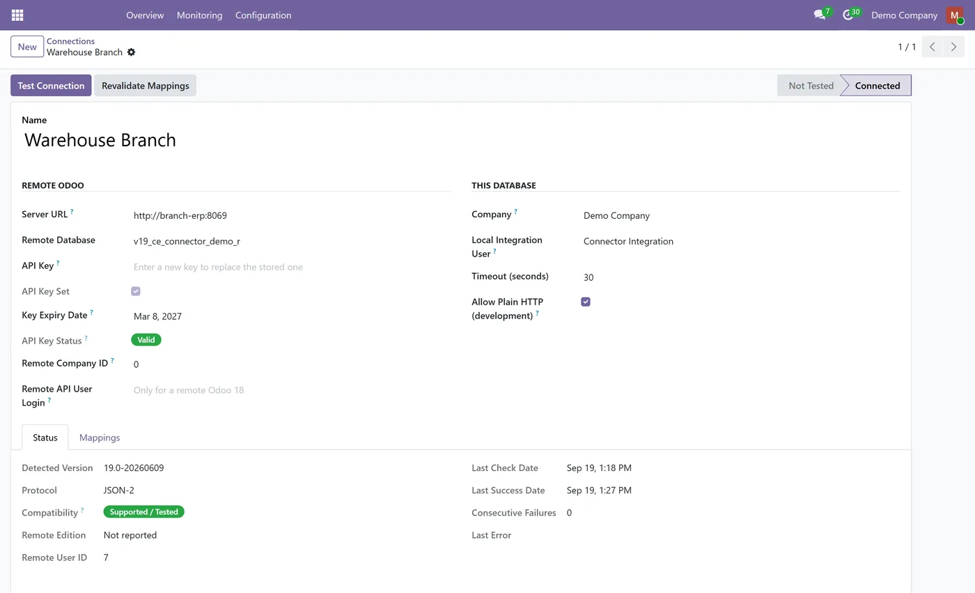 Odoo to Odoo Connector for Odoo, connection