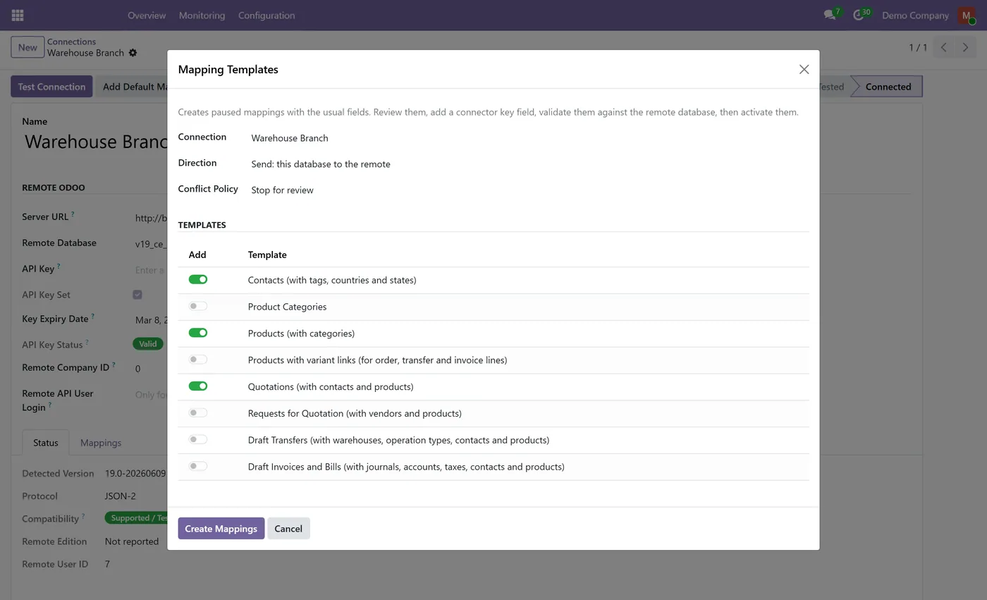 Odoo to Odoo Connector for Odoo, default mappings